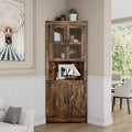 Meuble d'angle de rangement en bois brun avec lumières, 4 portes, 1 personne
