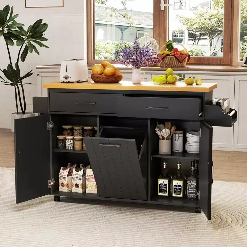 Desserte de cuisine roulante, blanc/noir, pour 2 personnes