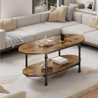 Table basse ovale à 2 plateaux gris/marron vintage avec pieds à colonnes romaines, pour 1 à 4 personnes