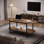 Table basse ovale à 2 plateaux gris/marron vintage avec pieds à colonnes romaines, pour 1 à 4 personnes