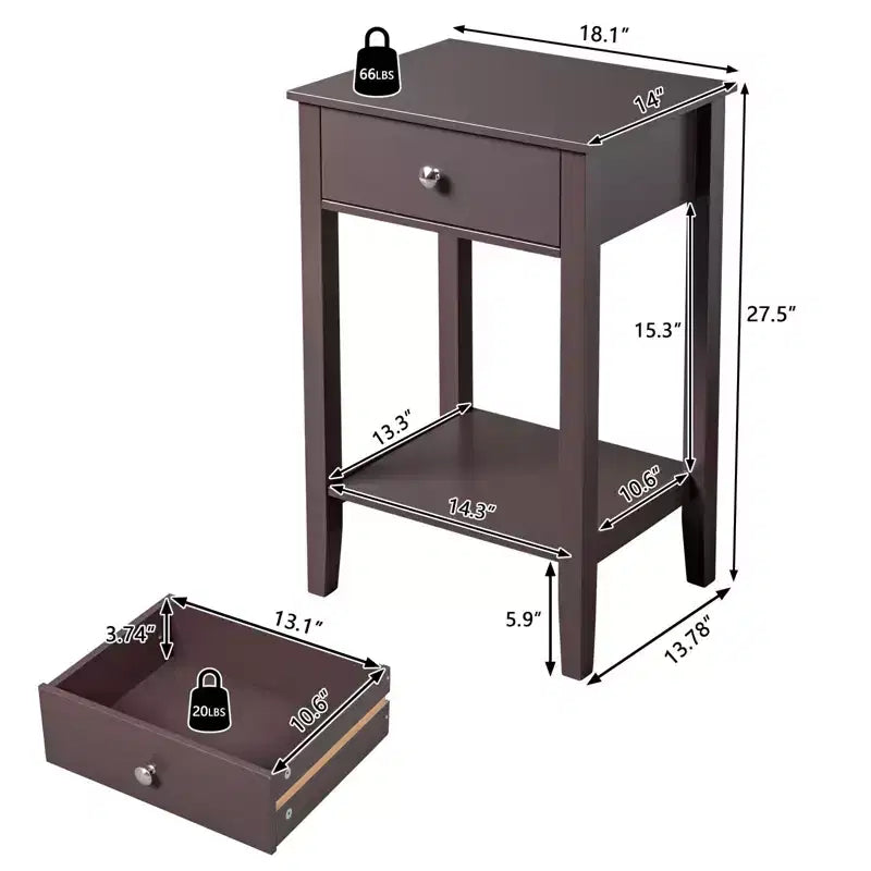 Table de chevet Karl Home 1 tiroir en MDF marron de 46 cm de large