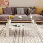 Table basse rectangulaire en verre clair blanc, piètement 4 pieds, 1 pièce
