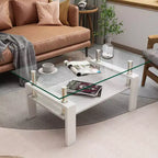Table basse rectangulaire en verre clair blanc, piètement 4 pieds, 1 pièce