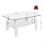 Table basse rectangulaire en verre clair blanc, piètement 4 pieds, 1 pièce