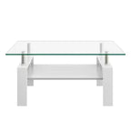 Table basse rectangulaire en verre clair blanc, piètement 4 pieds, 1 pièce