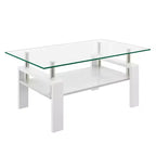 Table basse rectangulaire en verre clair blanc, piètement 4 pieds, 1 pièce