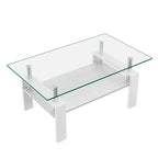 Table basse rectangulaire en verre clair blanc, piètement 4 pieds, 1 pièce