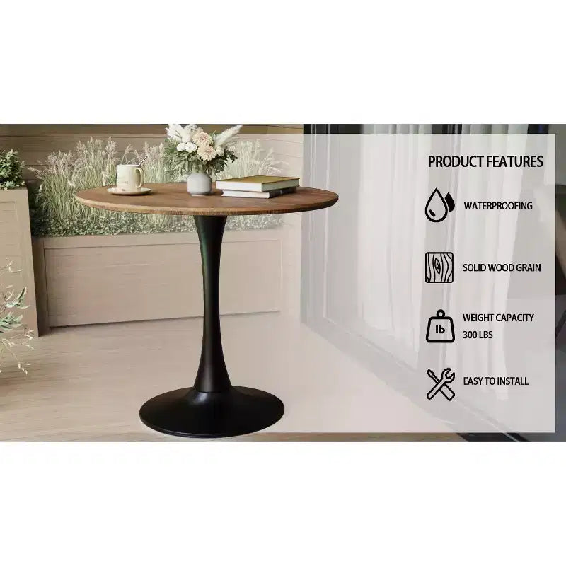 Table à manger ronde marron, pied central, 2 à 4 places