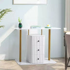 Console blanche et or avec 3 tiroirs de rangement, assemblage par 1 personne