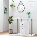 Console blanche et or avec 3 tiroirs de rangement, assemblage par 1 personne