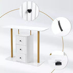 Console blanche et or avec 3 tiroirs de rangement, assemblage par 1 personne