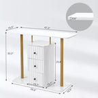 Console blanche et or avec 3 tiroirs de rangement, assemblage par 1 personne