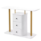 Console blanche et or avec 3 tiroirs de rangement, assemblage par 1 personne