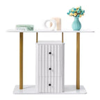 Console blanche et or avec 3 tiroirs de rangement, assemblage par 1 personne