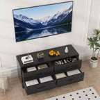 Meuble TV moderne blanc avec 6 tiroirs, hauteur réglable, pour 1 à 2 utilisateurs