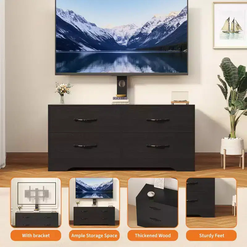 Meuble TV moderne blanc avec 6 tiroirs, hauteur réglable, pour 1 à 2 utilisateurs
