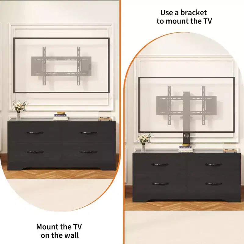 Meuble TV moderne blanc avec 6 tiroirs, hauteur réglable, pour 1 à 2 utilisateurs
