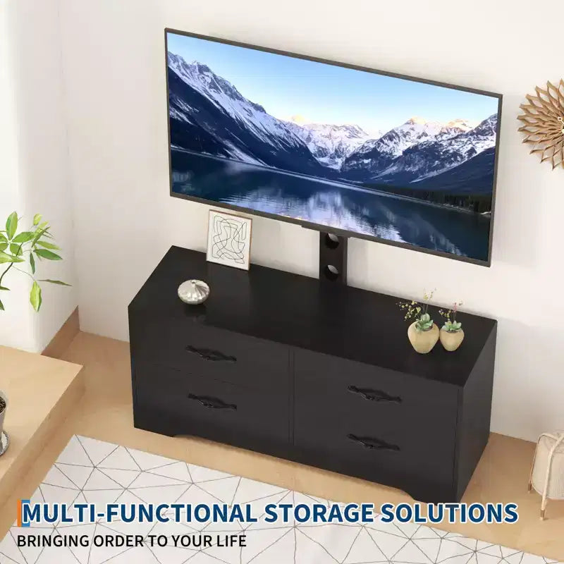 Meuble TV moderne blanc avec 6 tiroirs, hauteur réglable, pour 1 à 2 utilisateurs