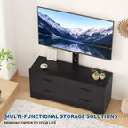 Meuble TV moderne blanc avec 6 tiroirs, hauteur réglable, pour 1 à 2 utilisateurs
