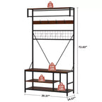 Porte-manteau autoportant avec banc et rangement à chaussures, noir / ivoire / marbré / bois – 1 à 2 personnes
