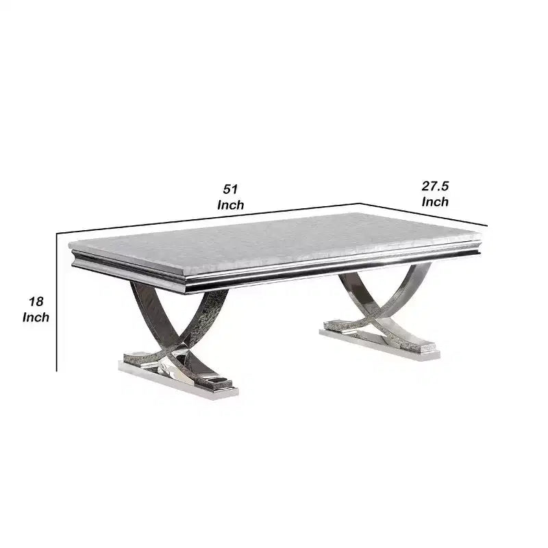 Table basse rectangulaire en marbre blanc, double piédestal chromé, 1 pièce