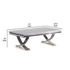 Table basse rectangulaire en marbre blanc, double piédestal chromé, 1 pièce