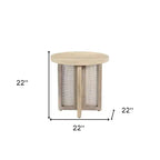 Table d'appoint ronde en rotin brun et bois, 1 pièce