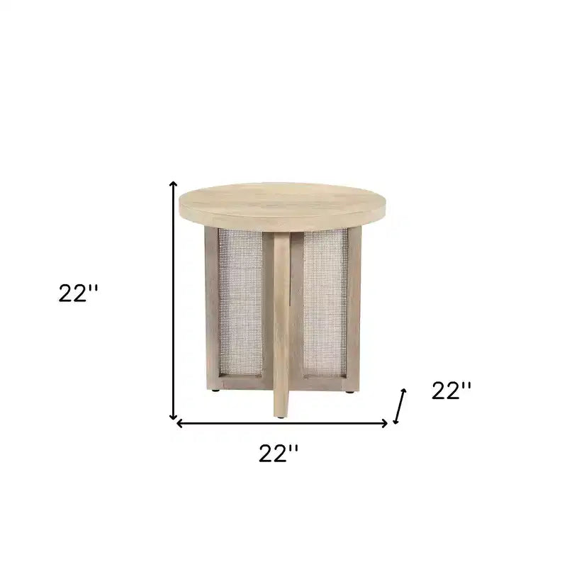Table d'appoint ronde en rotin brun et bois, 1 pièce