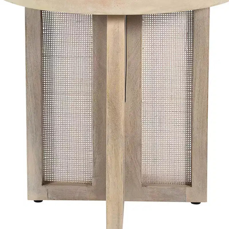 Table d'appoint ronde en rotin brun et bois, 1 pièce