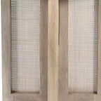 Table d'appoint ronde en rotin brun et bois, 1 pièce