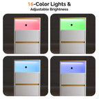 Table de chevet blanche et chêne à 2 tiroirs avec bande LED RGB et ports USB, montage par 1 personne
