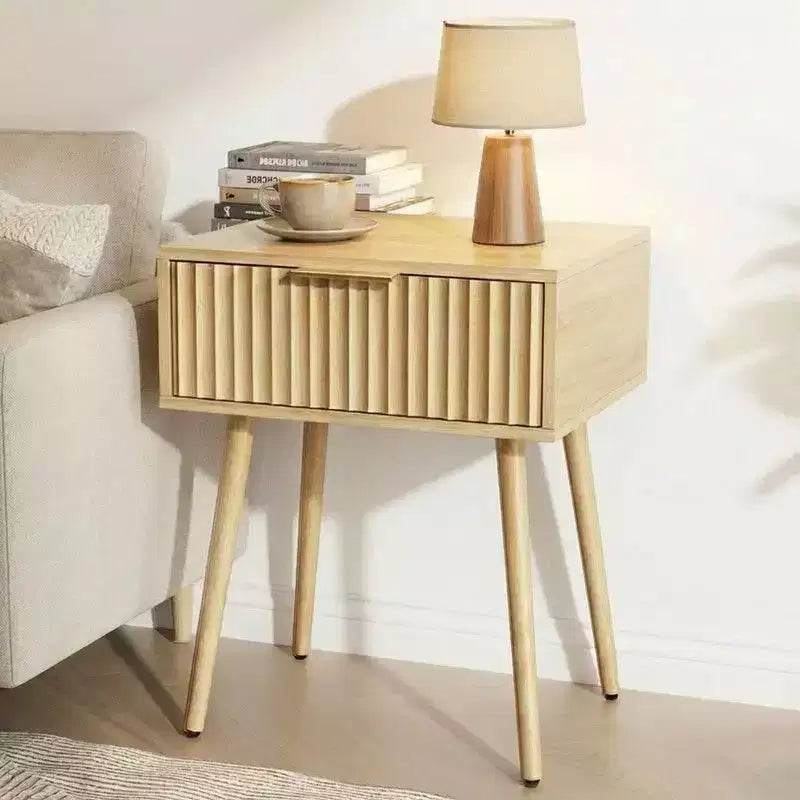 Table de chevet 1 tiroir couleur chêne grainé beige, pour 1 personne