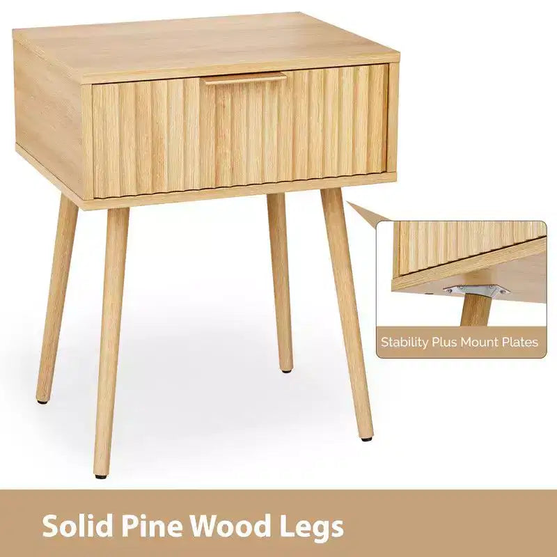 Table de chevet 1 tiroir couleur chêne grainé beige, pour 1 personne