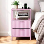 Table de chevet rose avec 2 tiroirs et 1 étagère, lot de 2