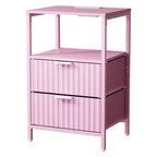 Table de chevet rose avec 2 tiroirs et 1 étagère, lot de 2