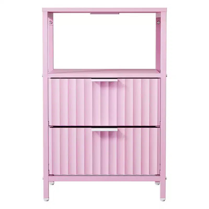 Table de chevet rose avec 2 tiroirs et 1 étagère, lot de 2