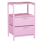 Table de chevet rose avec 2 tiroirs et 1 étagère, lot de 2