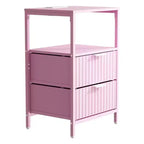 Table de chevet rose avec 2 tiroirs et 1 étagère, lot de 2