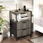 Karl Home 15 Inches Wide Nightstand - 2 Drawers, 1 Shelf, US Power Outlet