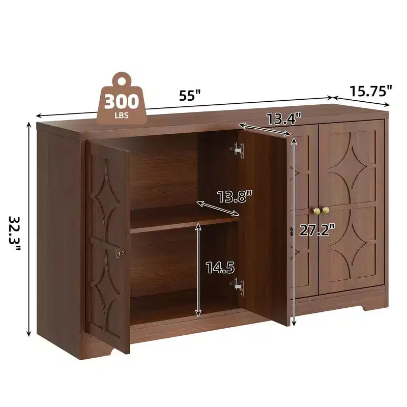 Bahut en bois noir / marron à 4 portes – 1 unité