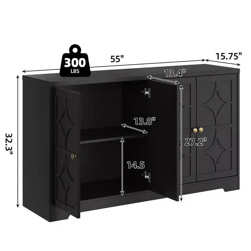 Bahut en bois noir / marron à 4 portes – 1 unité