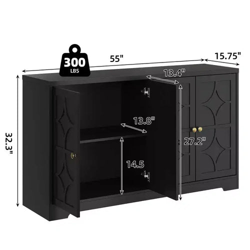 Bahut en bois noir / marron à 4 portes – 1 unité
