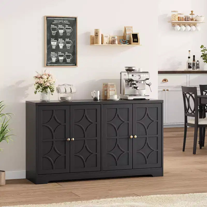 Bahut en bois noir / marron à 4 portes – 1 unité