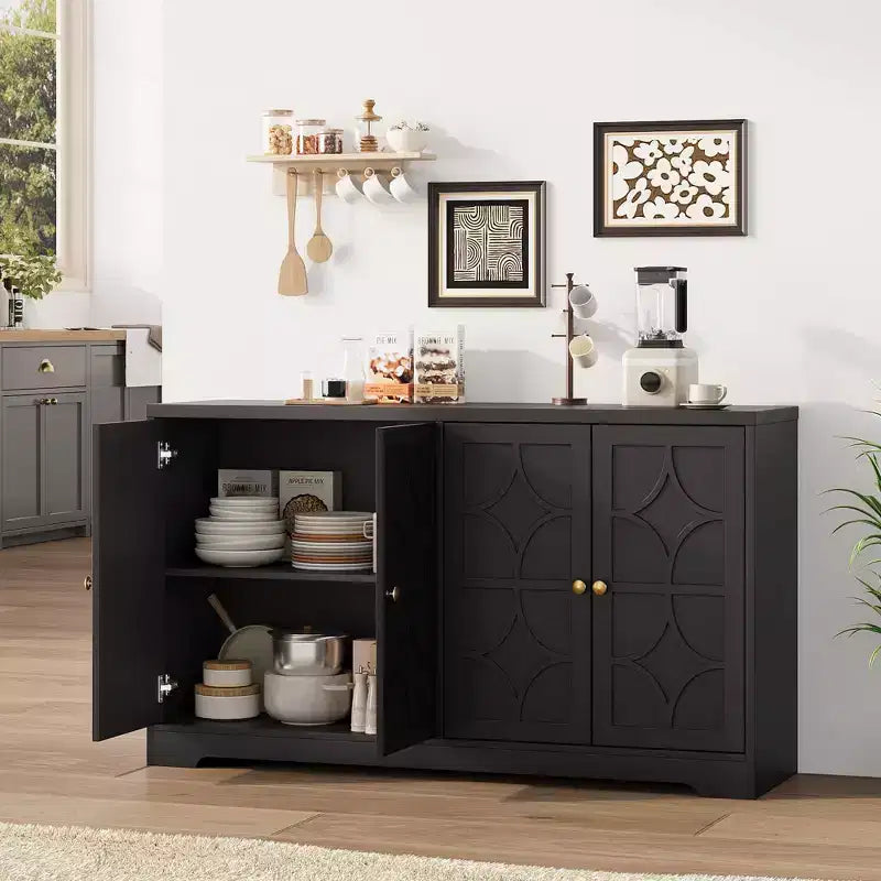 Bahut en bois noir / marron à 4 portes – 1 unité