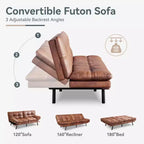 Canapé-lit futon convertible, similicuir, dossier et accoudoirs réglables, 2 places, bleu/marron/gris/noir/blanc