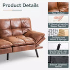 Canapé-lit futon convertible, similicuir, dossier et accoudoirs réglables, 2 places, bleu/marron/gris/noir/blanc