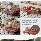 Canapé-lit futon convertible, similicuir, dossier et accoudoirs réglables, 2 places, bleu/marron/gris/noir/blanc