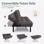 Canapé-lit futon convertible, similicuir, dossier et accoudoirs réglables, 2 places, bleu/marron/gris/noir/blanc