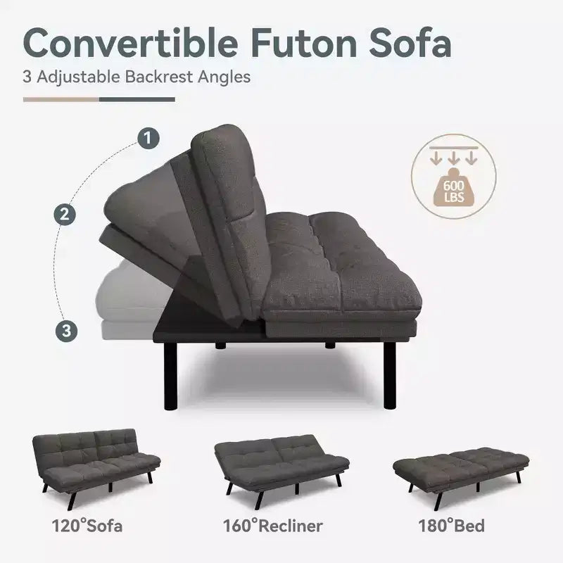 Canapé-lit futon convertible, similicuir, dossier et accoudoirs réglables, 2 places, bleu/marron/gris/noir/blanc