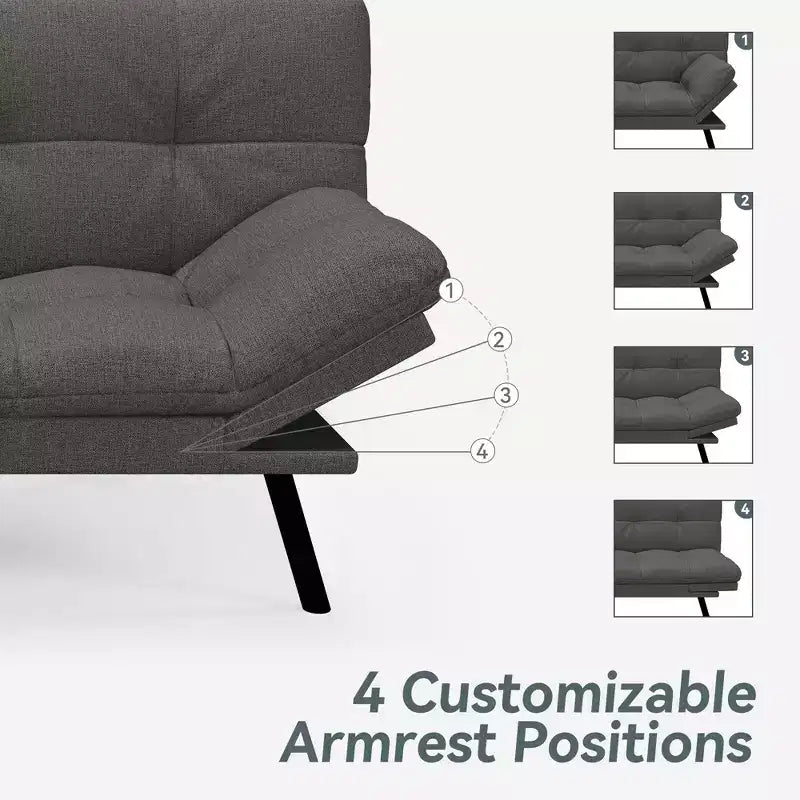 Canapé-lit futon convertible, similicuir, dossier et accoudoirs réglables, 2 places, bleu/marron/gris/noir/blanc